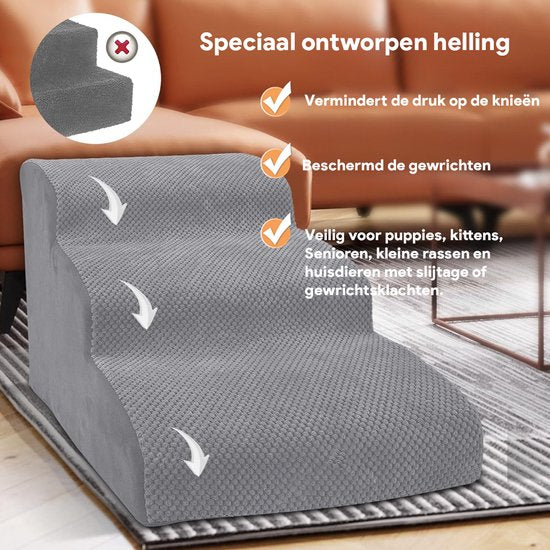 Phooba Deluxe Hondentrap - 30D Foam - Incl Pluizenroller En Antislip - 60 x 40 x 40 cm - Grijs