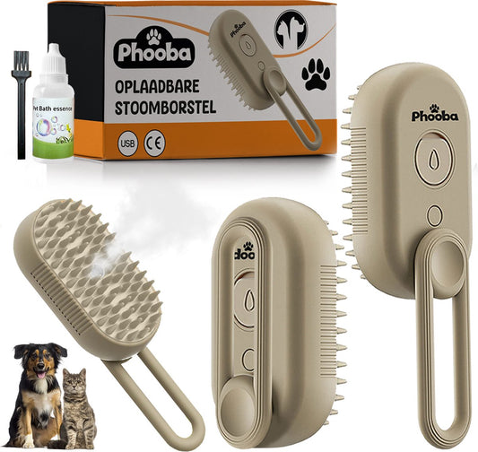 Phooba Zelfreinigende Stoomborstel 2026 - Draadloze 3-in-1 Borstel voor Honden & Katten