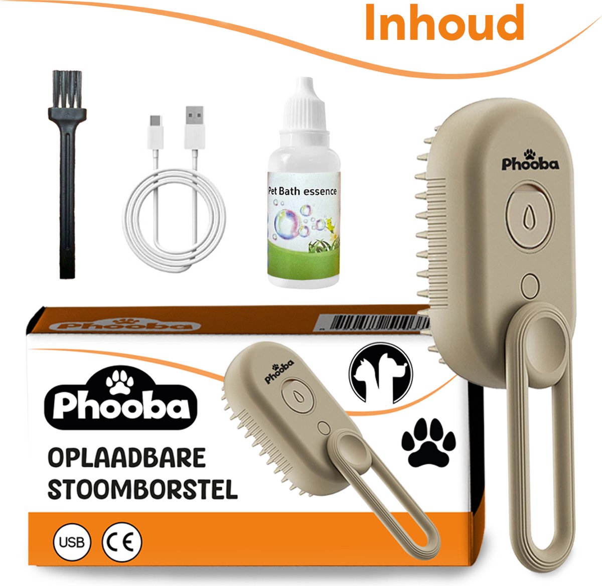 Phooba Zelfreinigende Stoomborstel 2026 - Draadloze 3-in-1 Borstel voor Honden & Katten