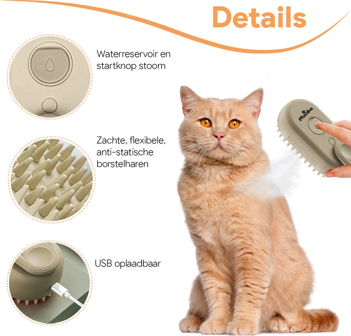 Phooba Zelfreinigende Stoomborstel 2026 - Draadloze 3-in-1 Borstel voor Honden & Katten