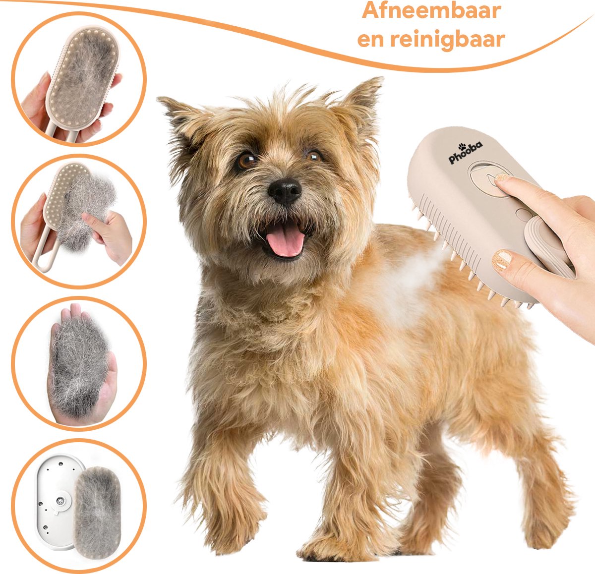 Phooba Zelfreinigende Stoomborstel 2026 - Draadloze 3-in-1 Borstel voor Honden & Katten