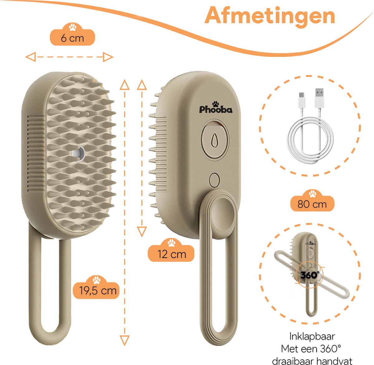 Phooba Zelfreinigende Stoomborstel 2026 - Draadloze 3-in-1 Borstel voor Honden & Katten