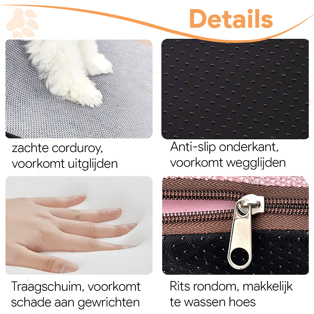 Phooba Deluxe Hondentrap - 30D Foam - Incl Pluizenroller En Antislip - 60 x 40 x 40 cm - Grijs