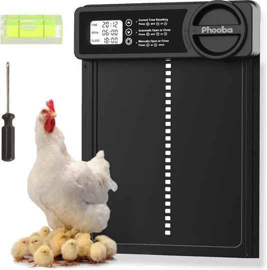 Phooba Kippenluik Automatisch - Kippendeur - Automatisch Kippenluik - Chickenguard - Kippenren - Kippenhok - Incl Montage set - Zwart