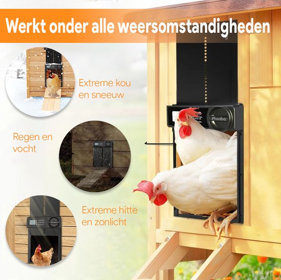 Phooba Kippenluik Automatisch - Kippendeur - Automatisch Kippenluik - Chickenguard - Kippenren - Kippenhok - Incl Montage set - Zwart