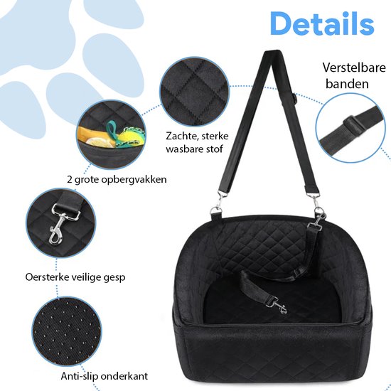 Phooba Hondenmand Auto XL - Autostoel Hond - Automand Hond - Hondenstoel Auto - Hondenmand - Hondenkussen - 61x65x37 Cm - Voor Kleine En Grote Honden - Zwart