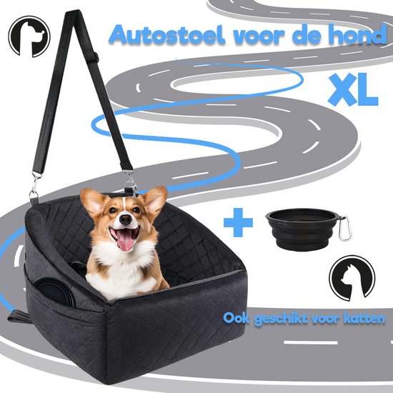 Phooba Hondenmand Auto XL - Autostoel Hond - Automand Hond - Hondenstoel Auto - Hondenmand - Hondenkussen - 61x65x37 Cm - Voor Kleine En Grote Honden - Zwart
