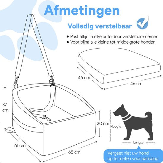 Phooba Hondenmand Auto XL - Autostoel Hond - Automand Hond - Hondenstoel Auto - Hondenmand - Hondenkussen - 61x65x37 Cm - Voor Kleine En Grote Honden - Zwart